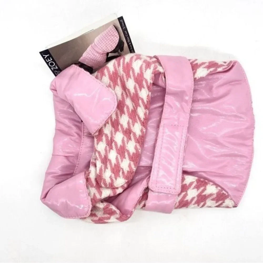 Zack & Zoey Pink Houndstooth Dog Reversible Rain Jacket Coat XS